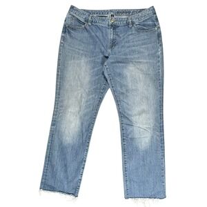 Gap Premium Curvy Straight Medium Wash Raw Hem Denim Jeans Blue 14/32L